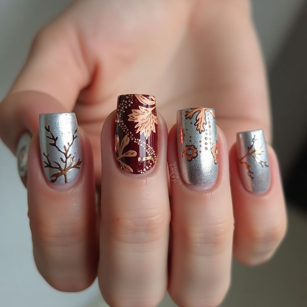 Silver Autumn Nail Design