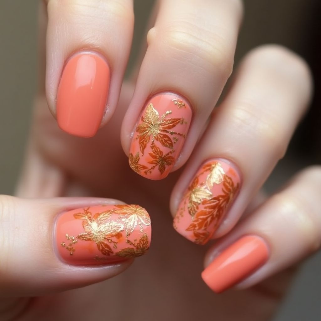 Coral Autumn Nail Design