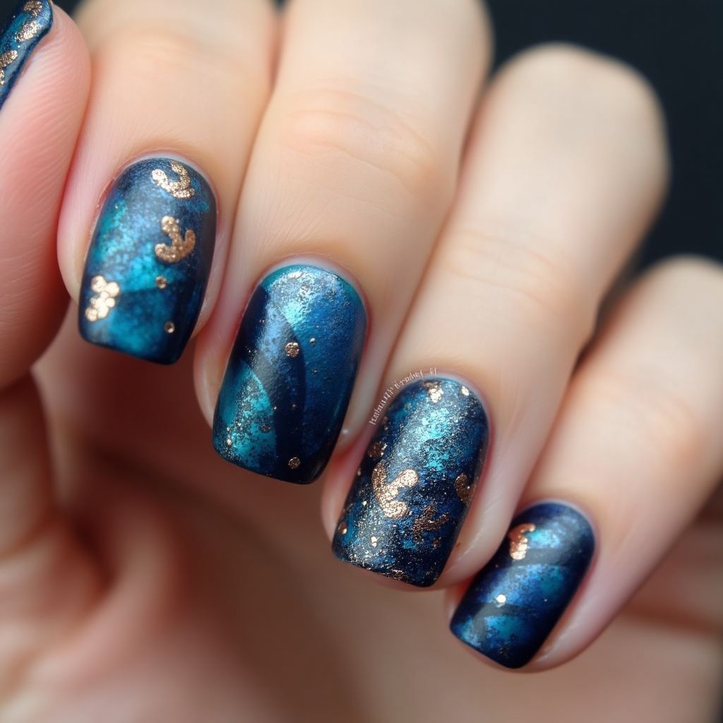 Blue Autumn Nail Design