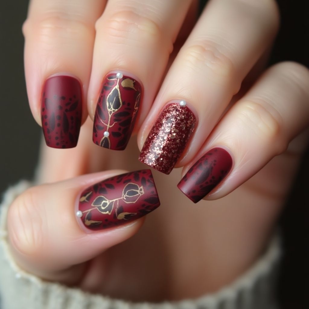 Wine Autumn Nail Design