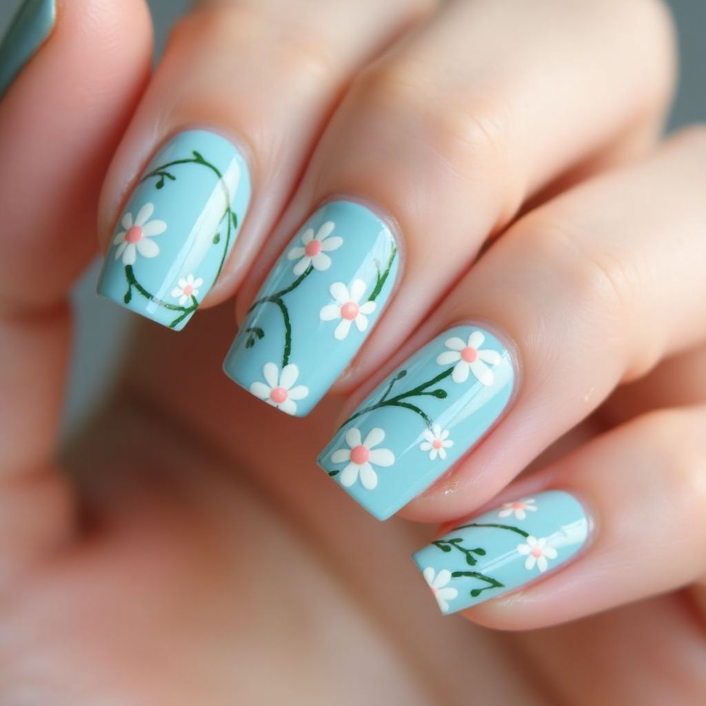Baby Blue Spring Nail Design