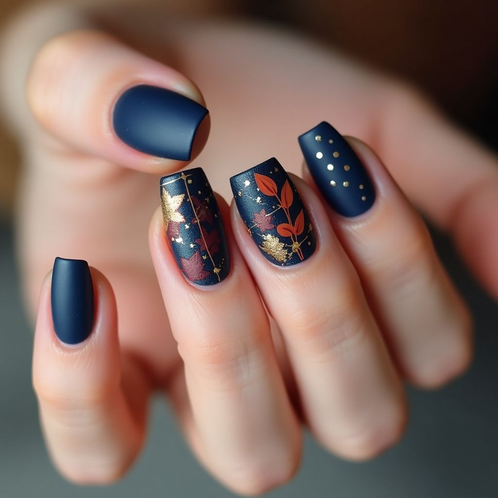 Navy Blue Autumn Nail Design