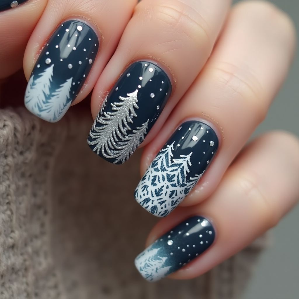 Charcoal Gray Winter Nail Design