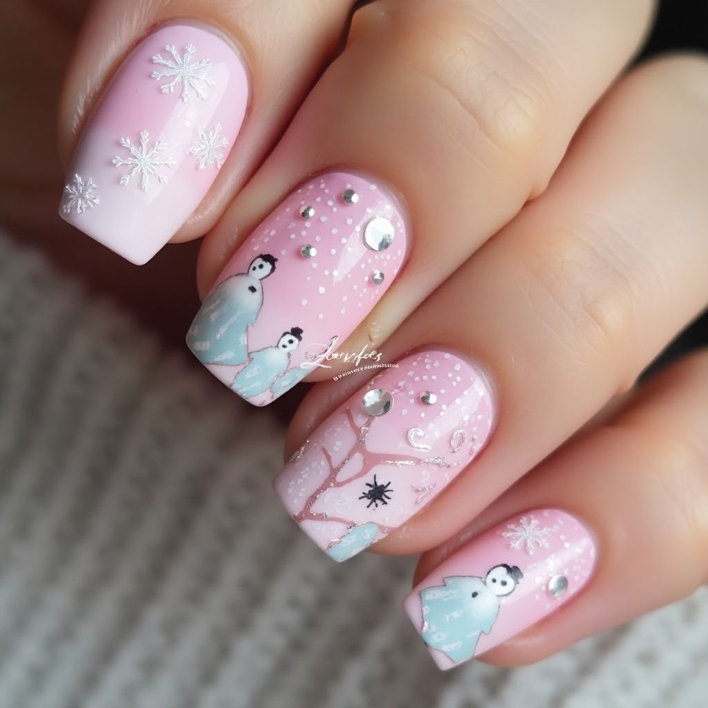 Pink Winter Nail Design
