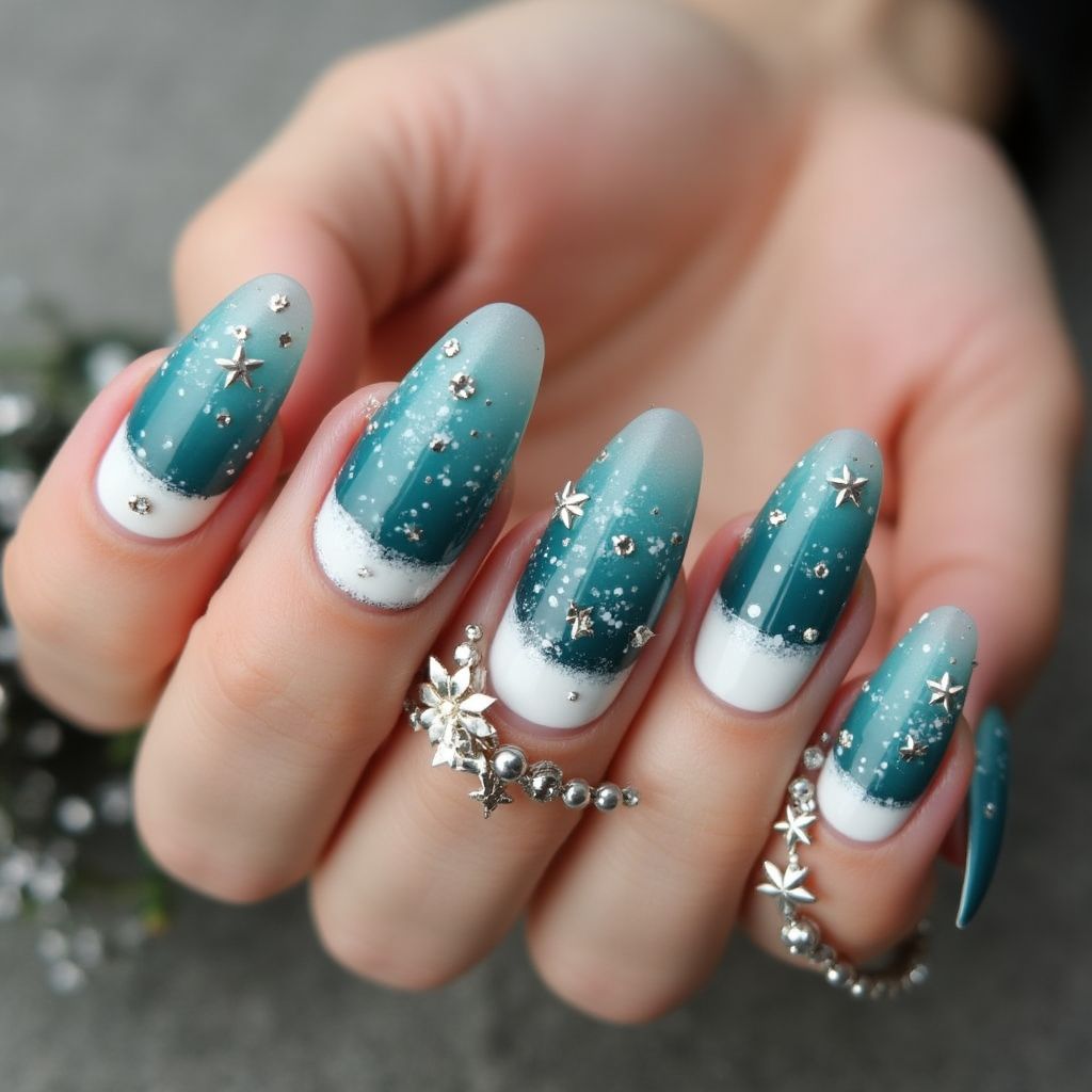 Teal Winter Nail Design