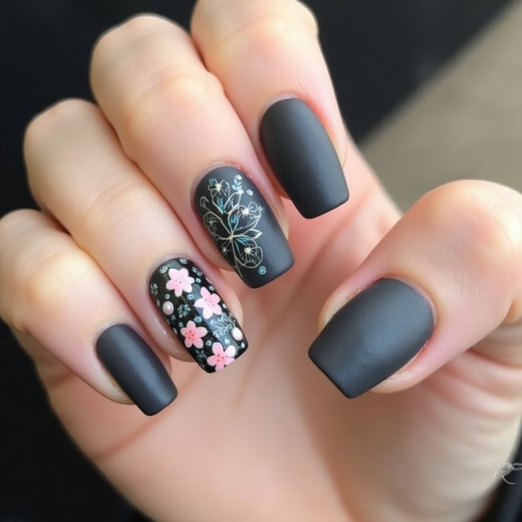 Charcoal gray Spring Nail Design