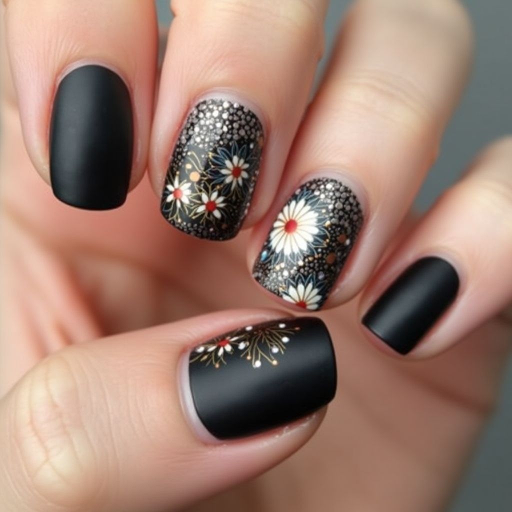 Black Spring Nail Design