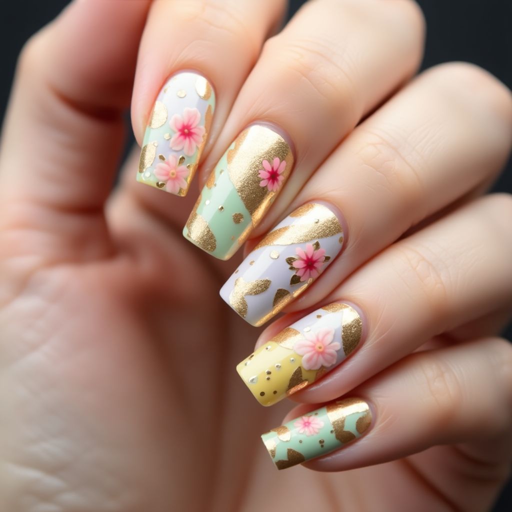 Gold Spring Nail Design