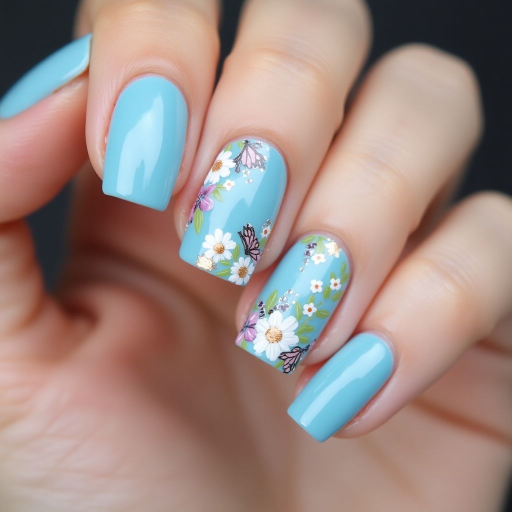 Sky Blue Spring Nail Design