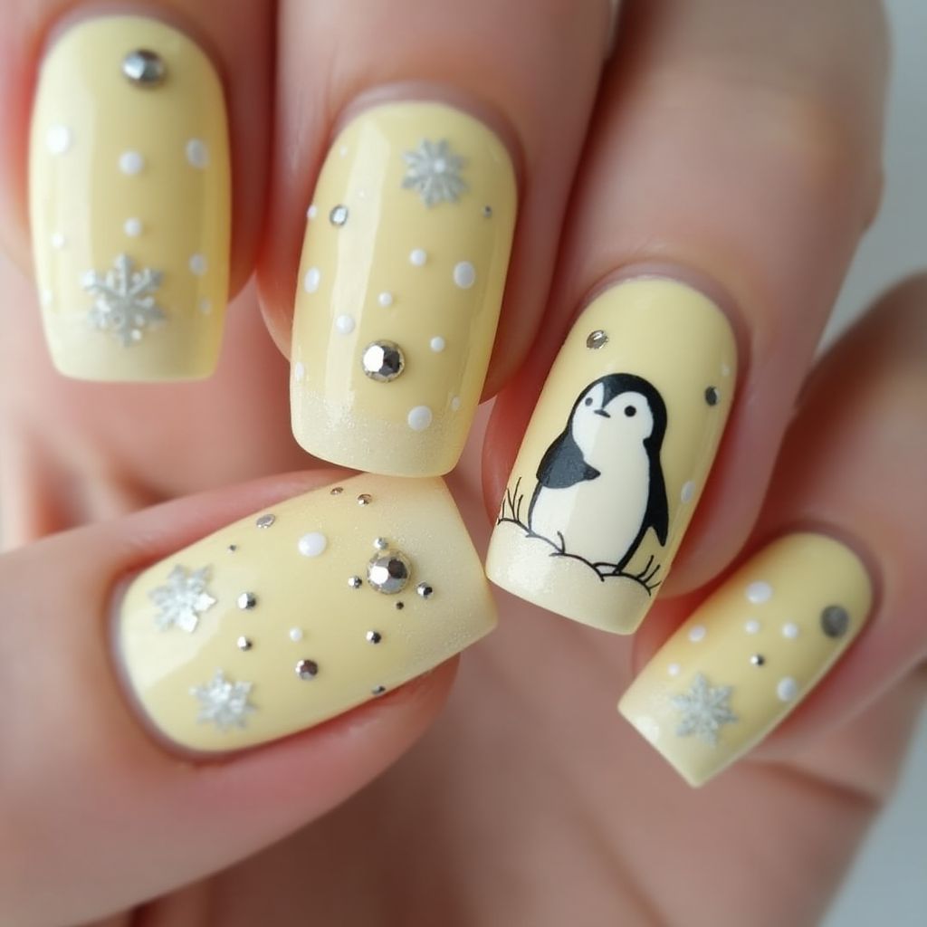 Pastel Yellow Winter Nail Design