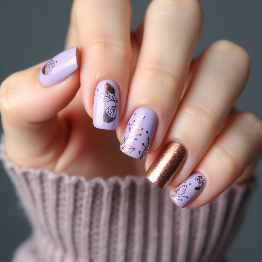 Pastel Purple Autumn Nail Design