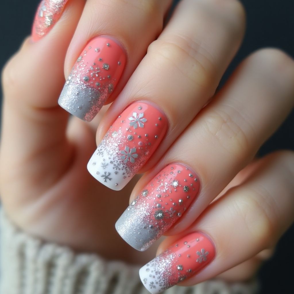 Coral Winter Nail Design