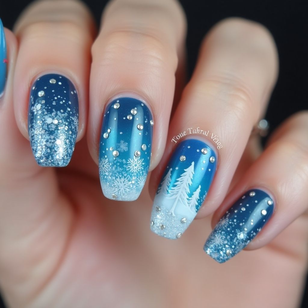 Blue Winter Nail Design