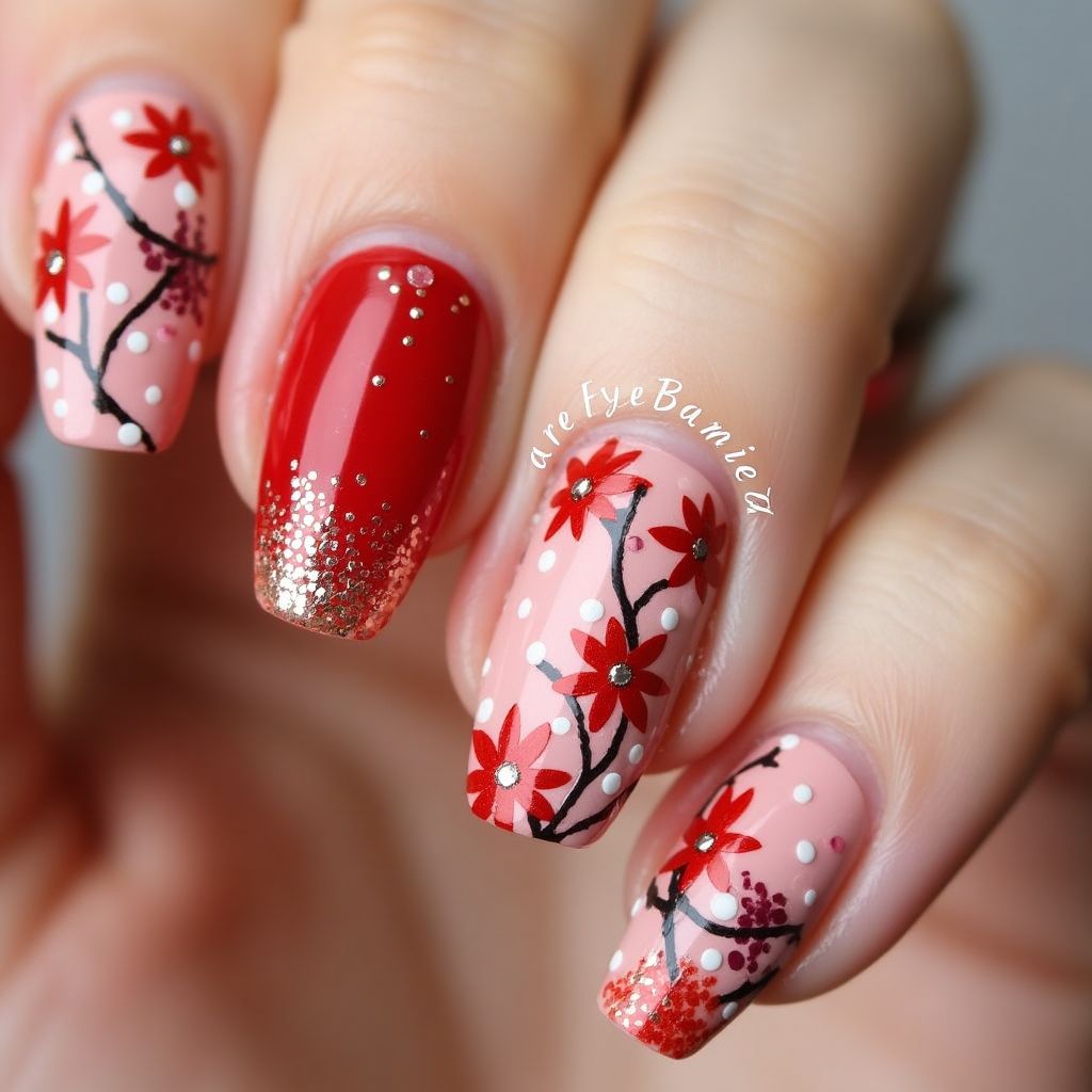 Red Spring Nail Design