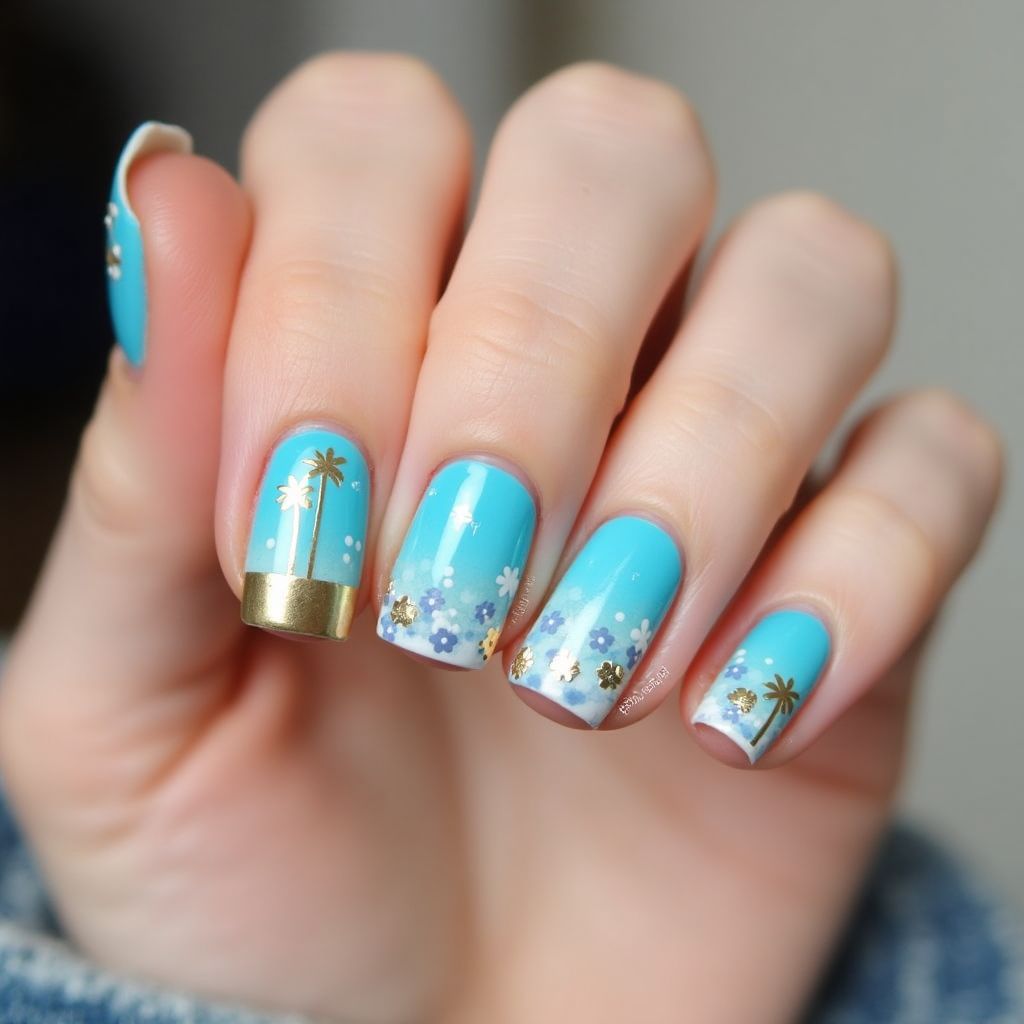 Sky Blue Summer Nail Design