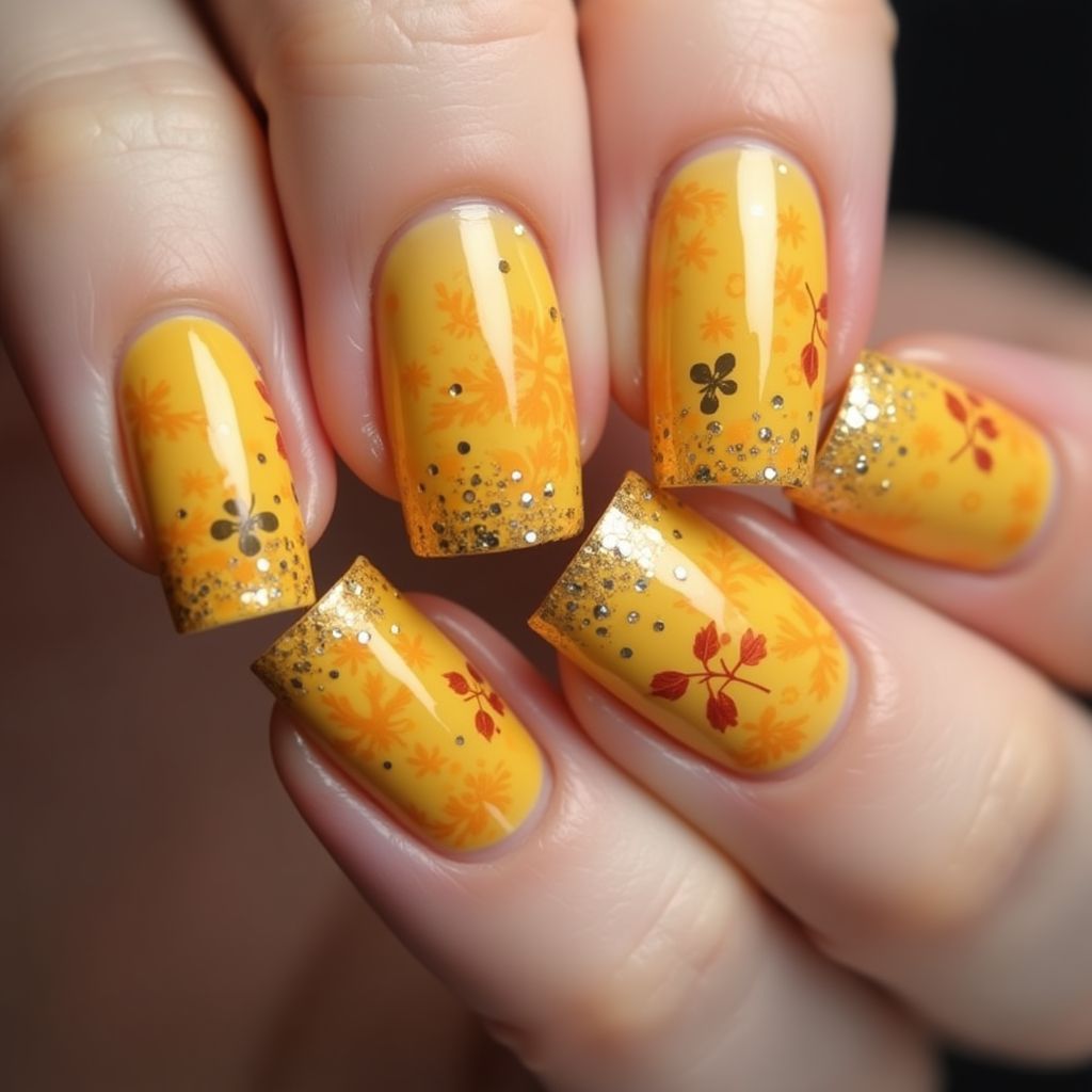 Yellow Autumn Nail Design