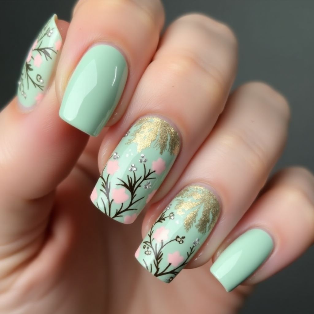 Mint Green Spring Nail Design