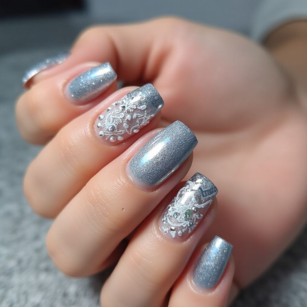 Silver Winter Nail Design