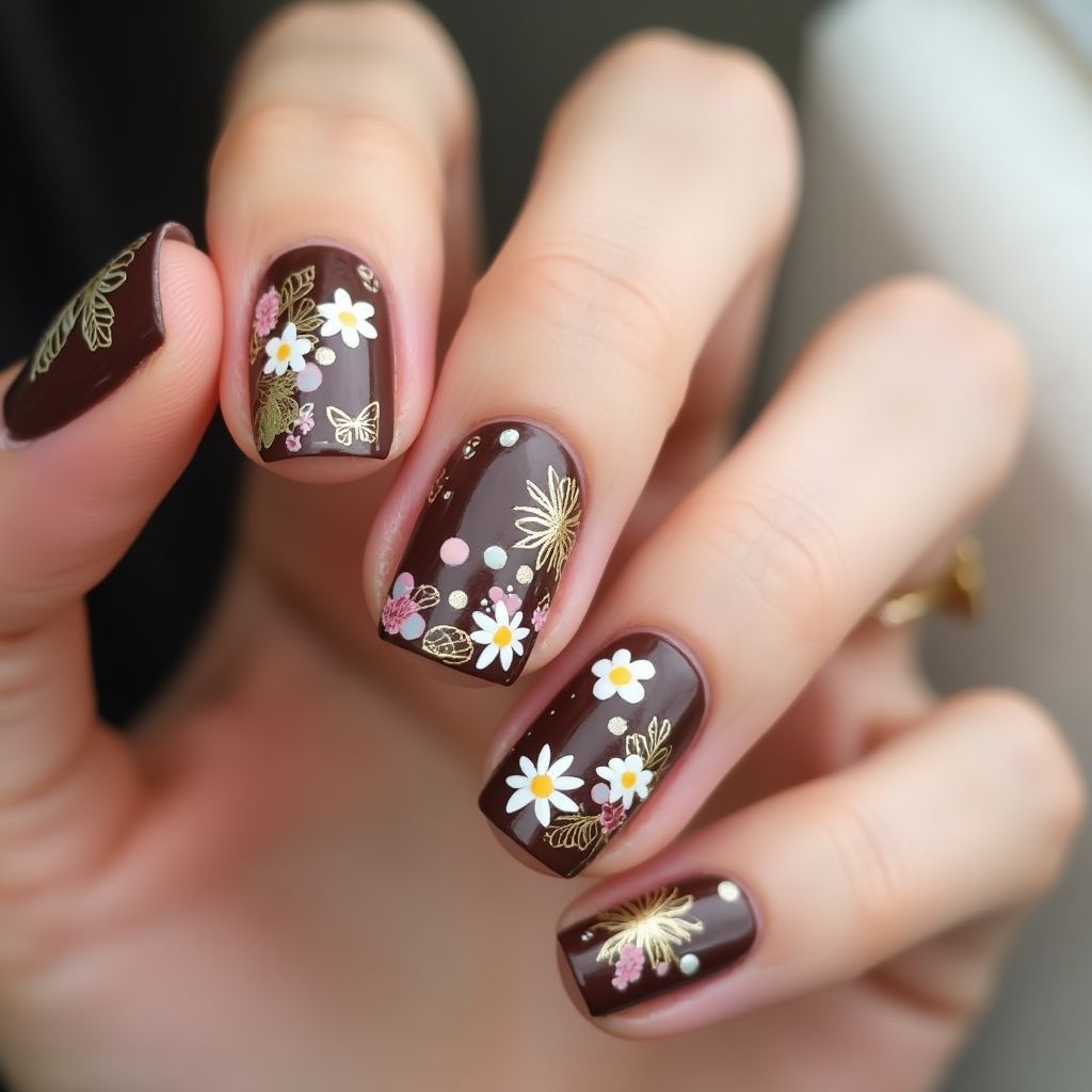 Chocolate Brown Spring Nail Design