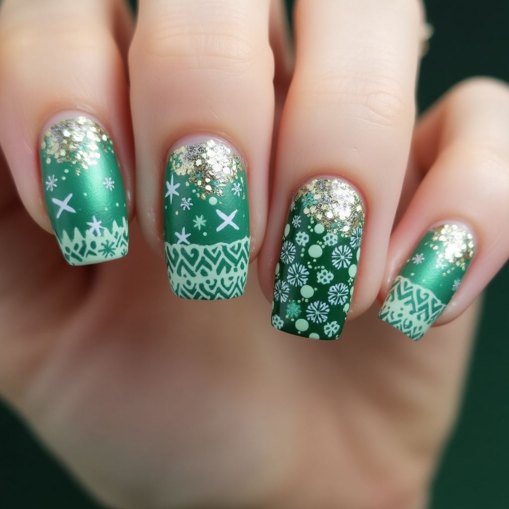 Green Winter Nail Design