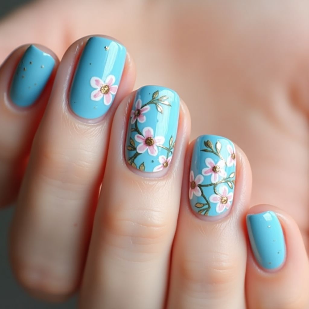 Sky blue Spring Nail Design