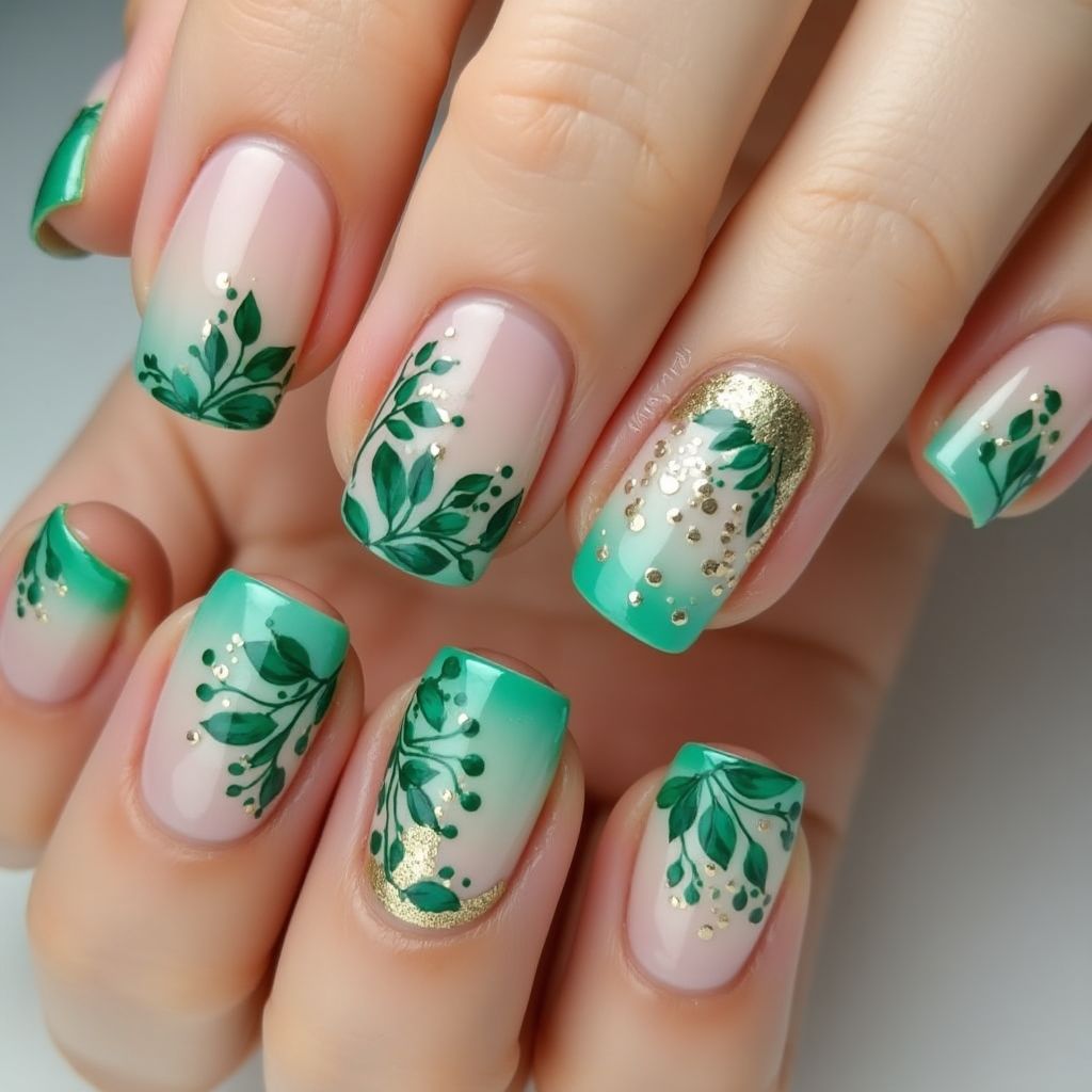Emerald Green Spring Nail Design