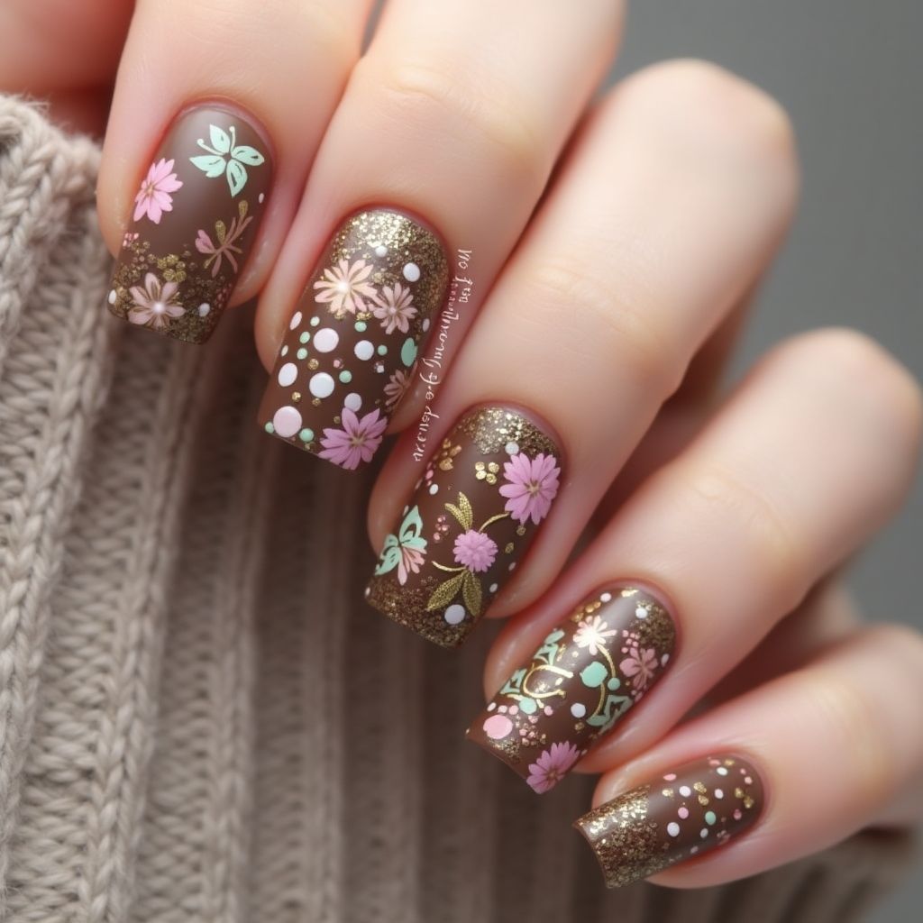 Chocolate Brown Spring Nail Design