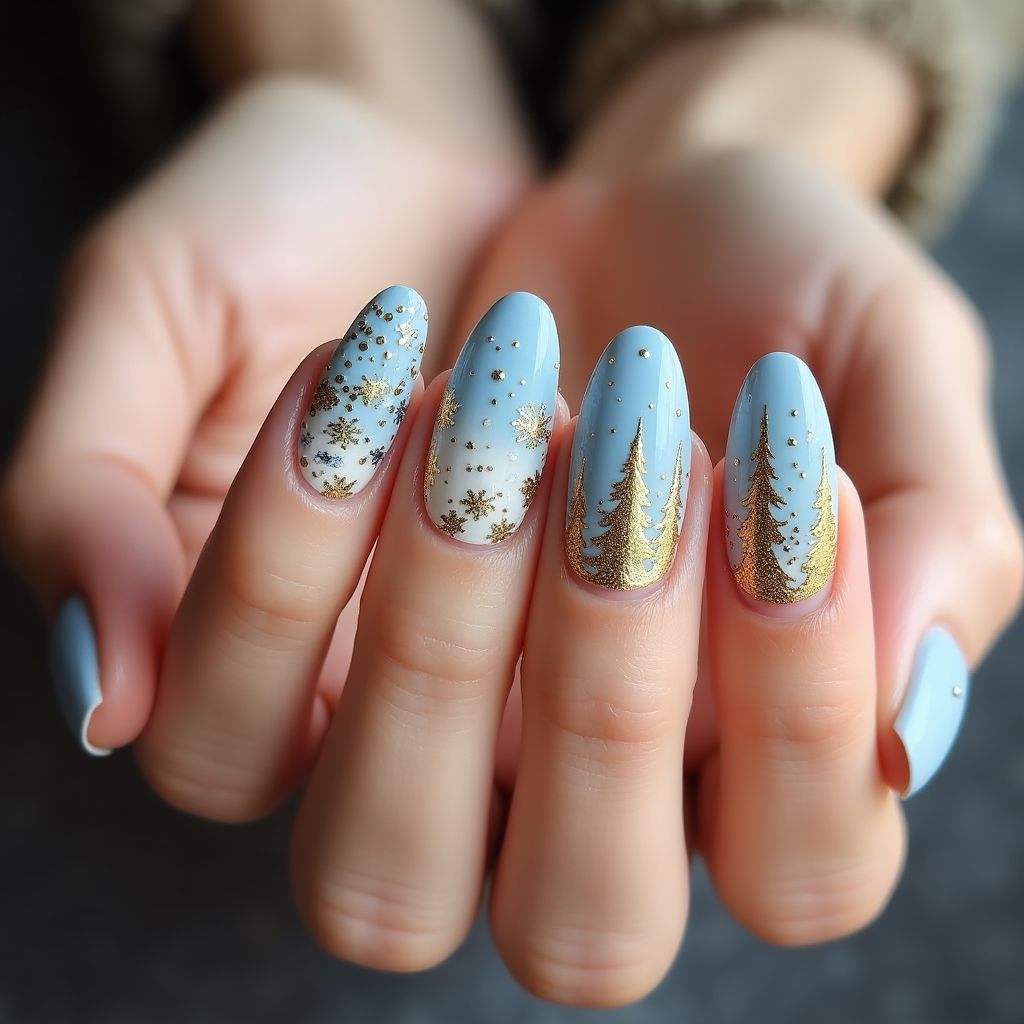 Gold Winter Nail Design