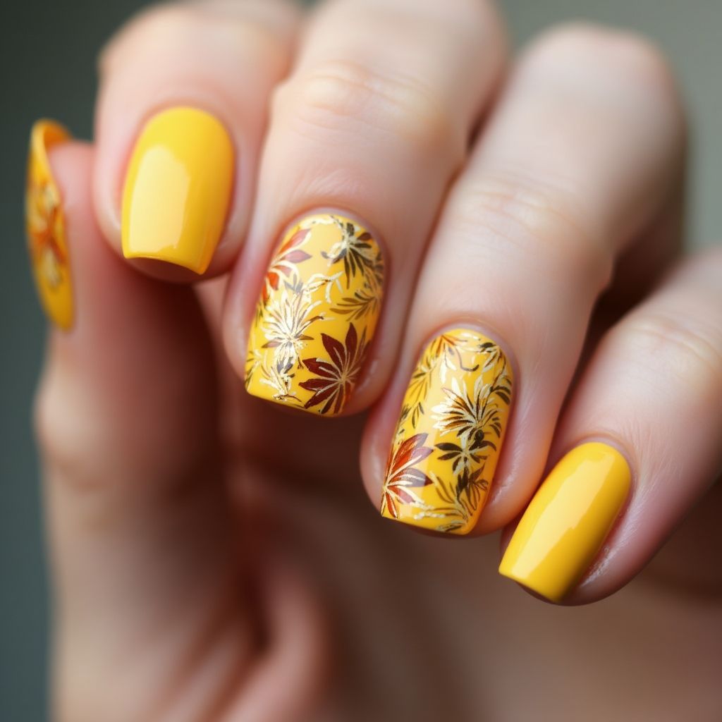 Yellow Autumn Nail Design