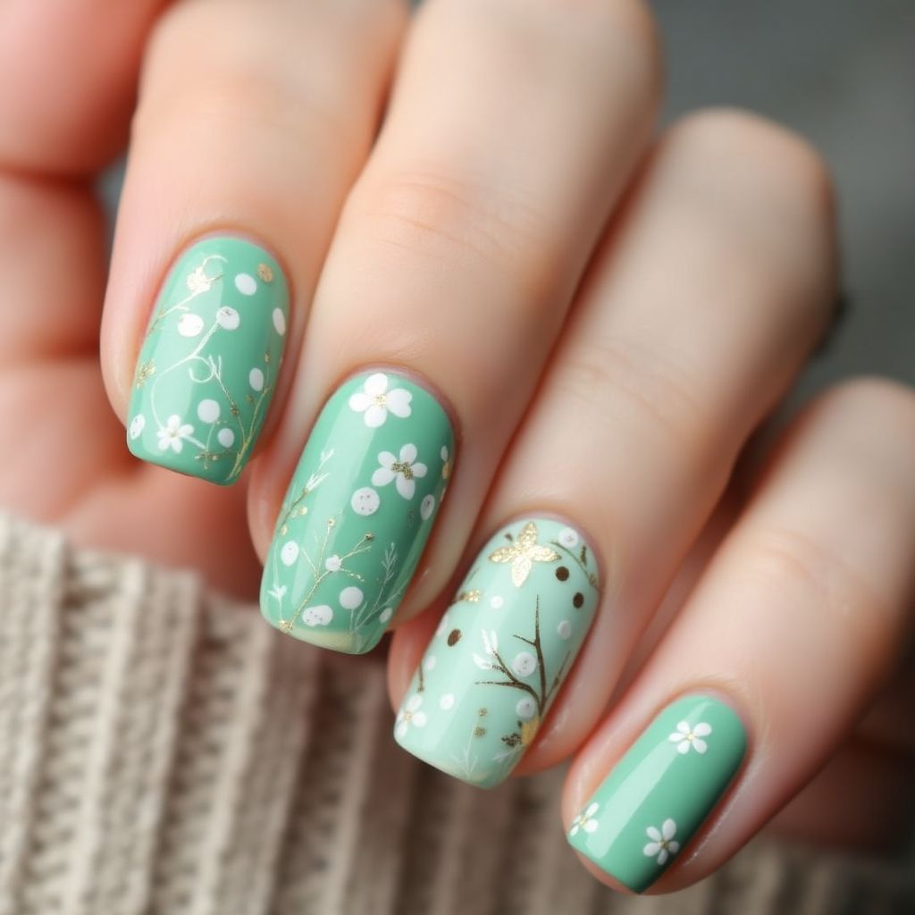 Mint Green Spring Nail Design