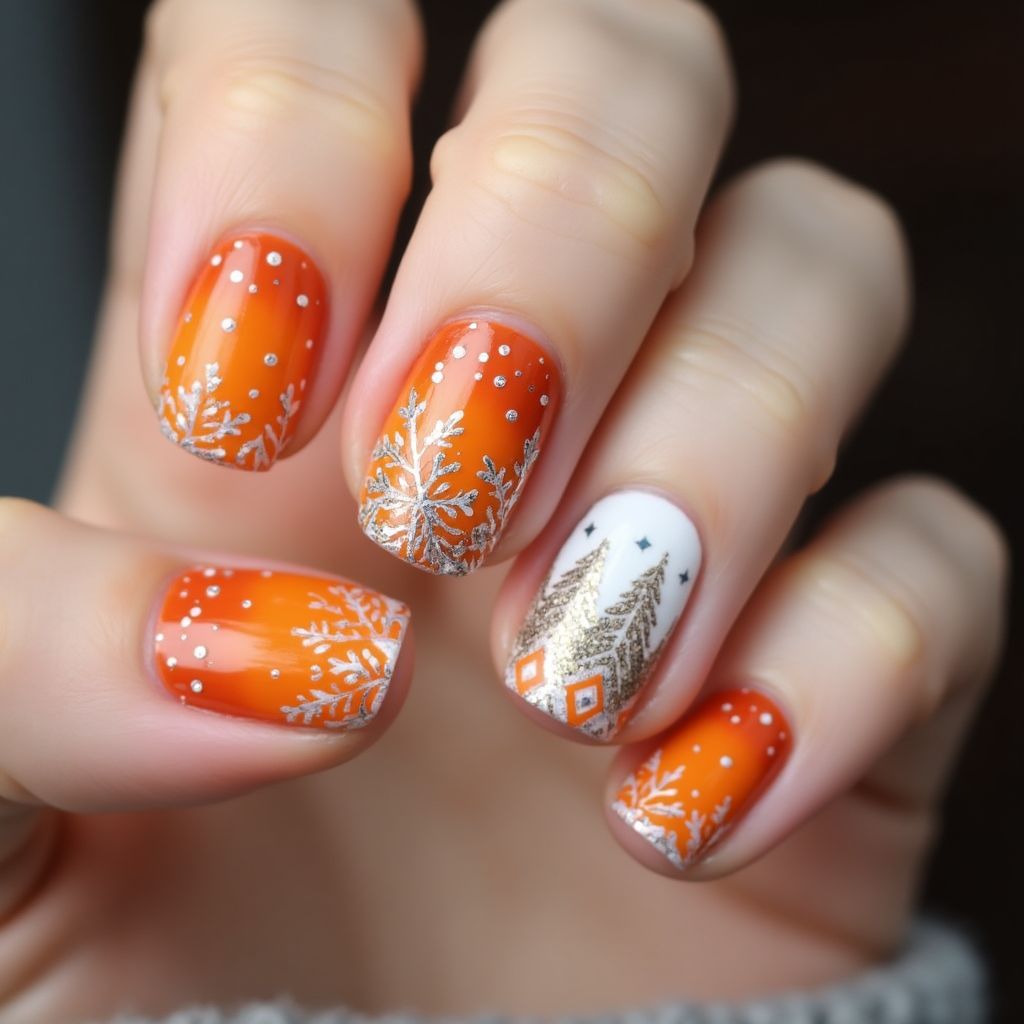 Orange Winter Nail Design