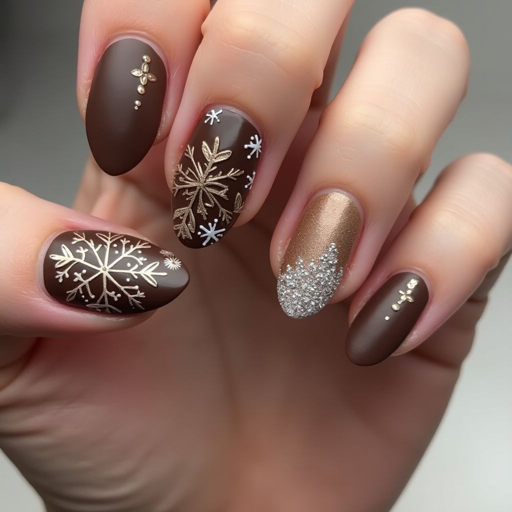 Chocolate Brown Winter Nail Design