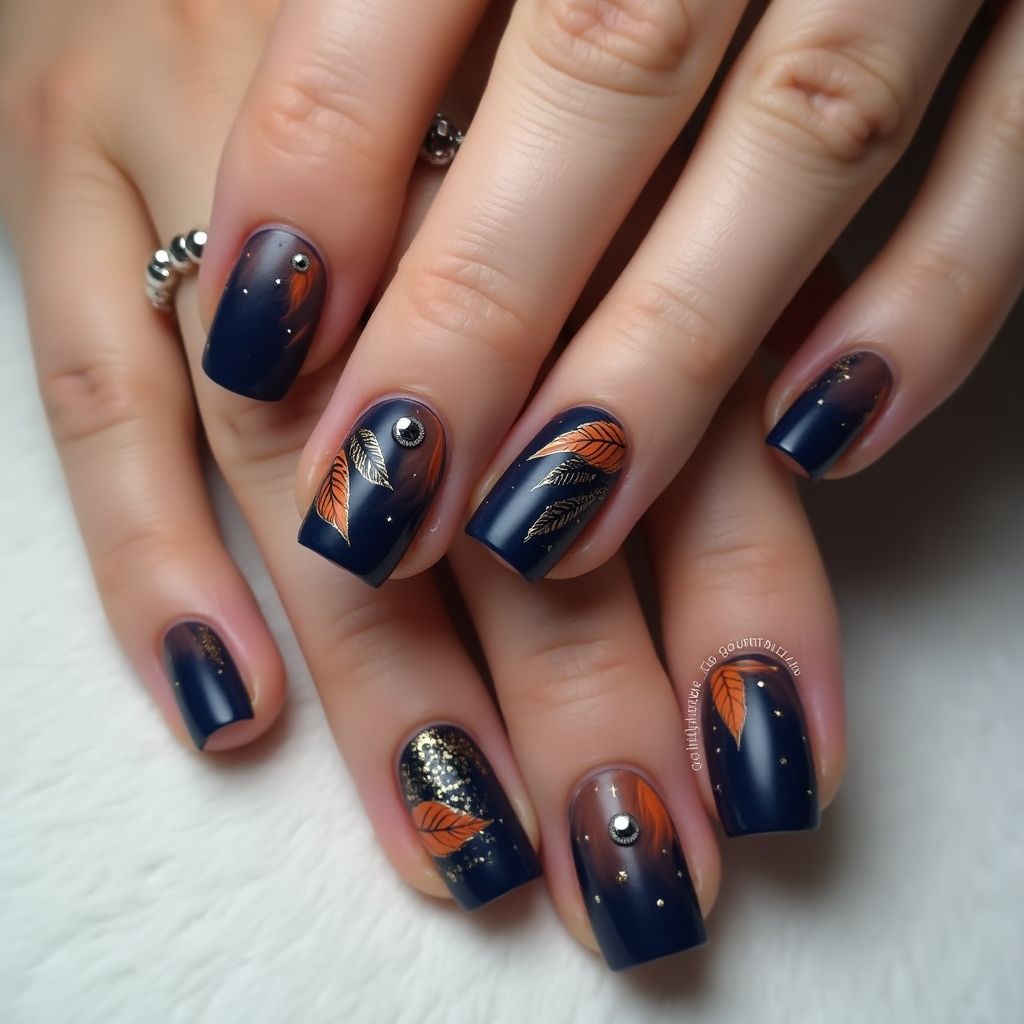 Navy blue Autumn Nail Design