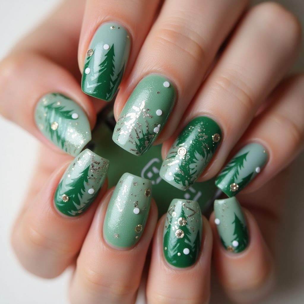 Green Winter Nail Design