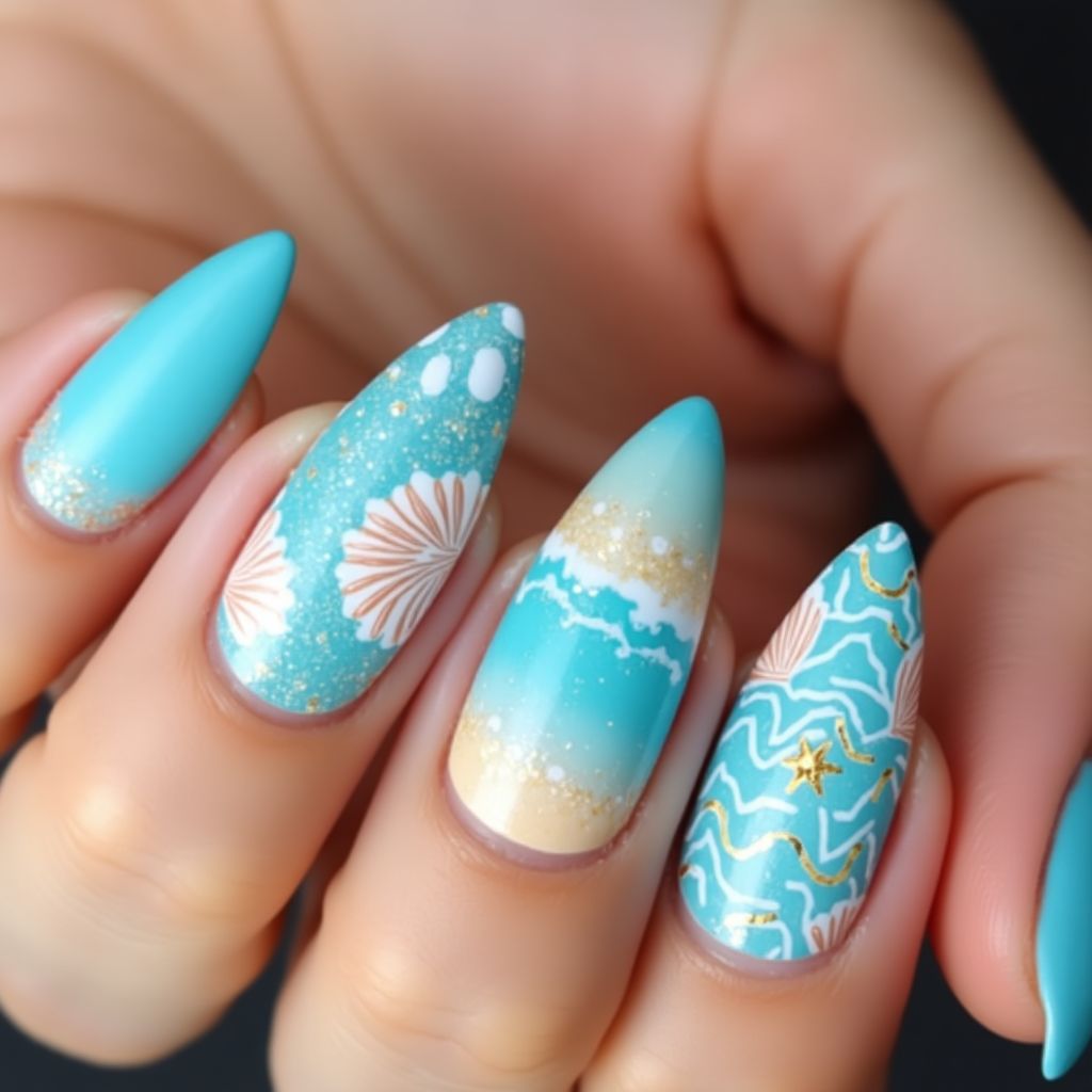 Baby Blue Summer Nail Design