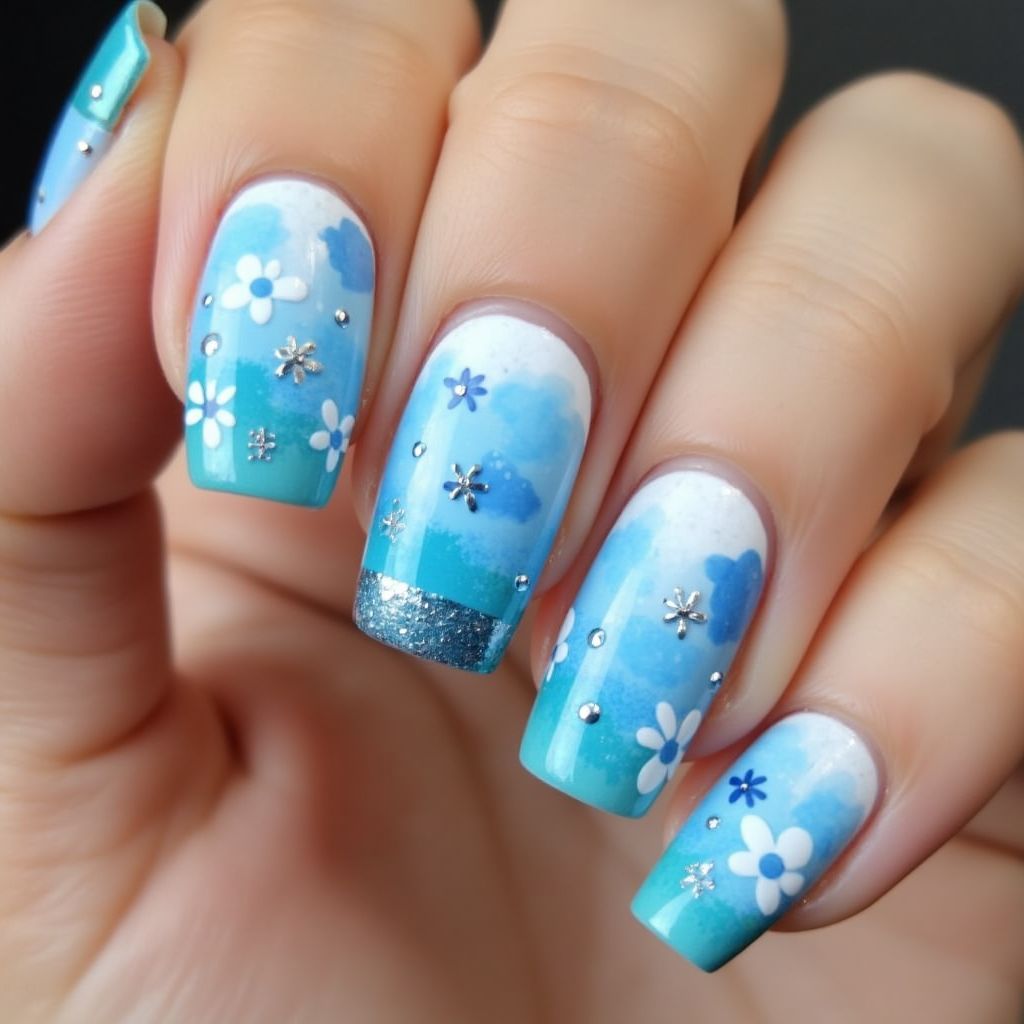 Blue Spring Nail Design