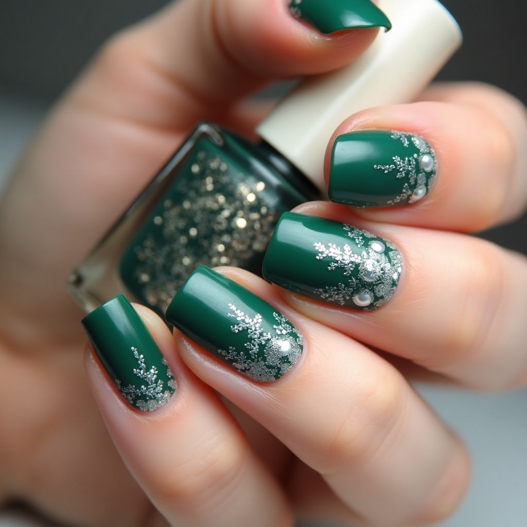 Emerald green Winter Nail Design
