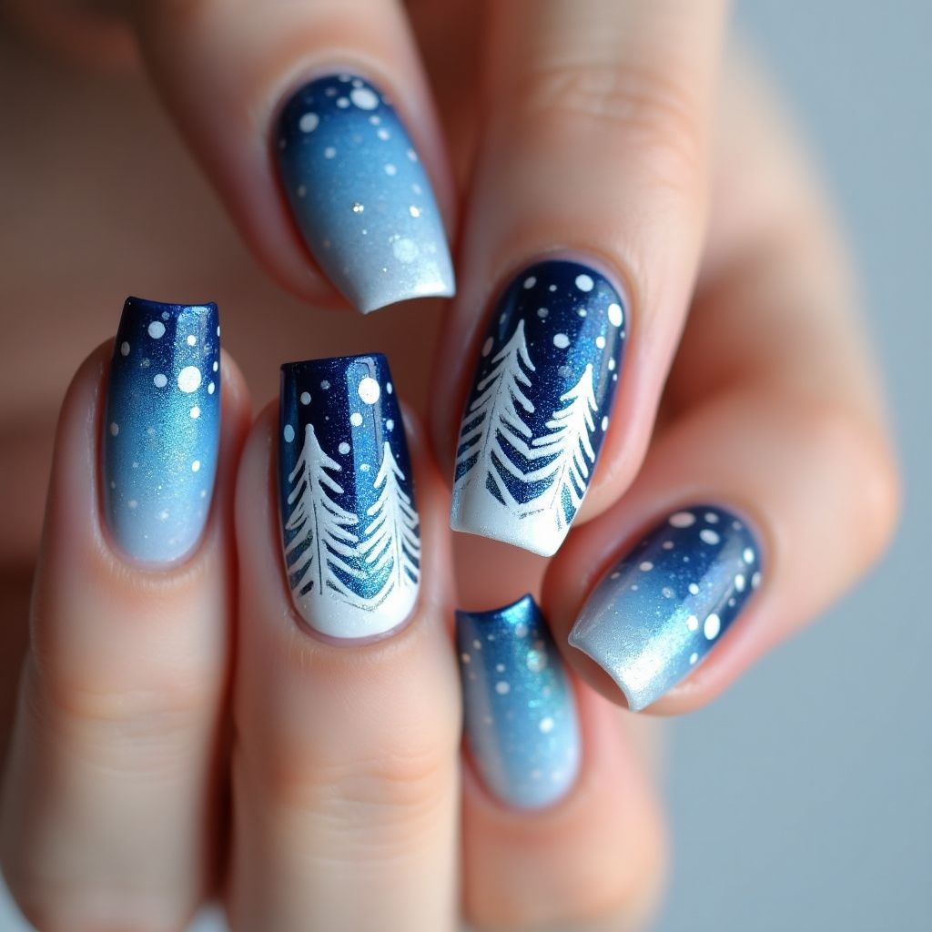 Blue Winter Nail Design