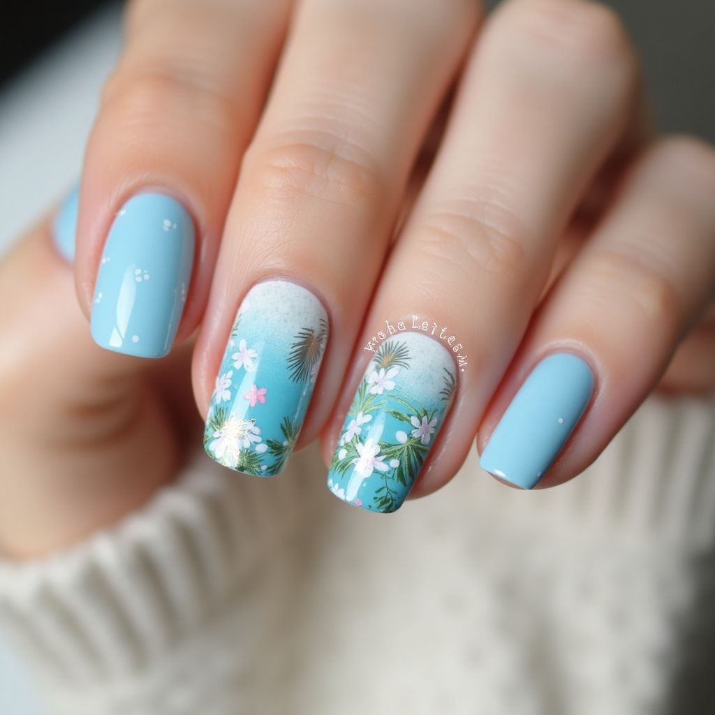 Pastel Blue Summer Nail Design