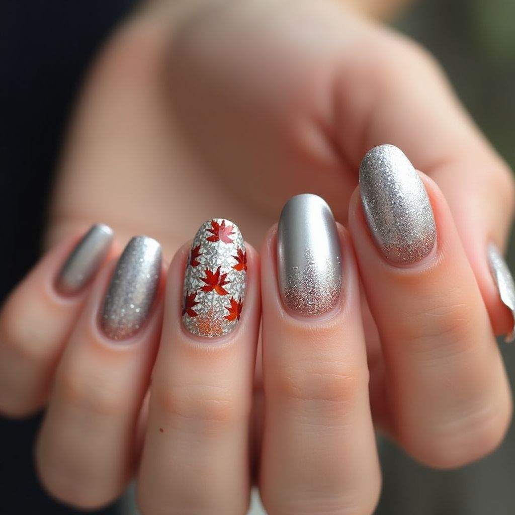 Silver Autumn Nail Design