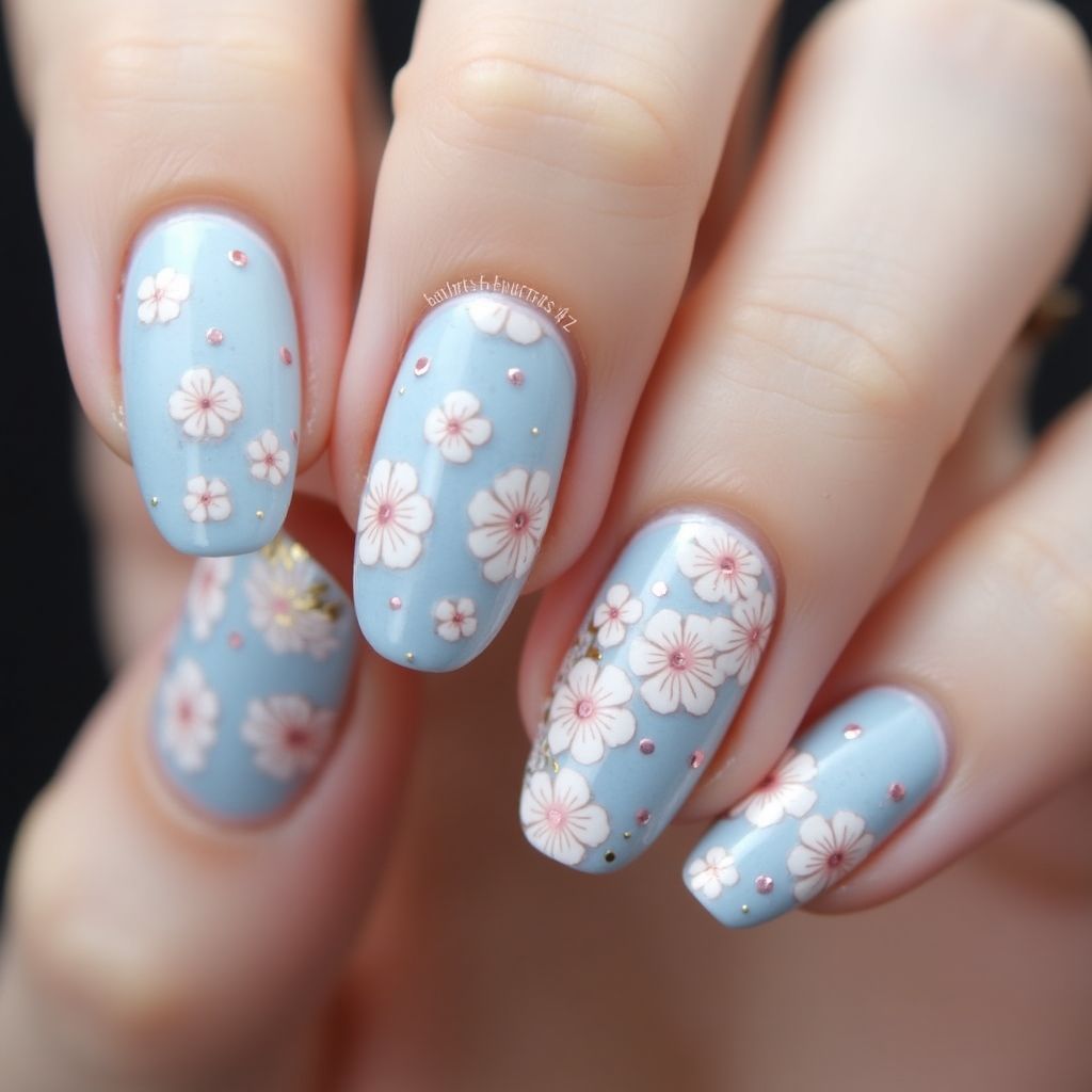 Pastel Blue Spring Nail Design