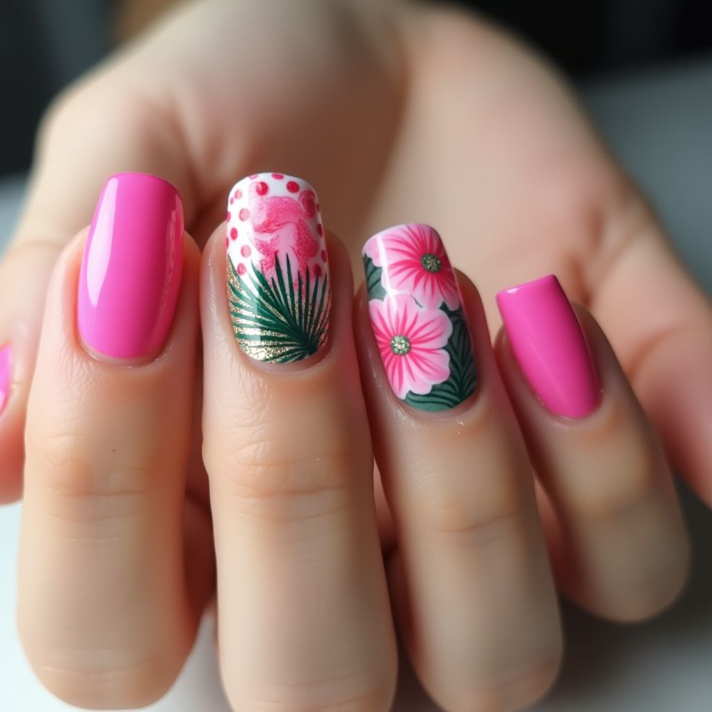 Hot Pink Summer Nail Design