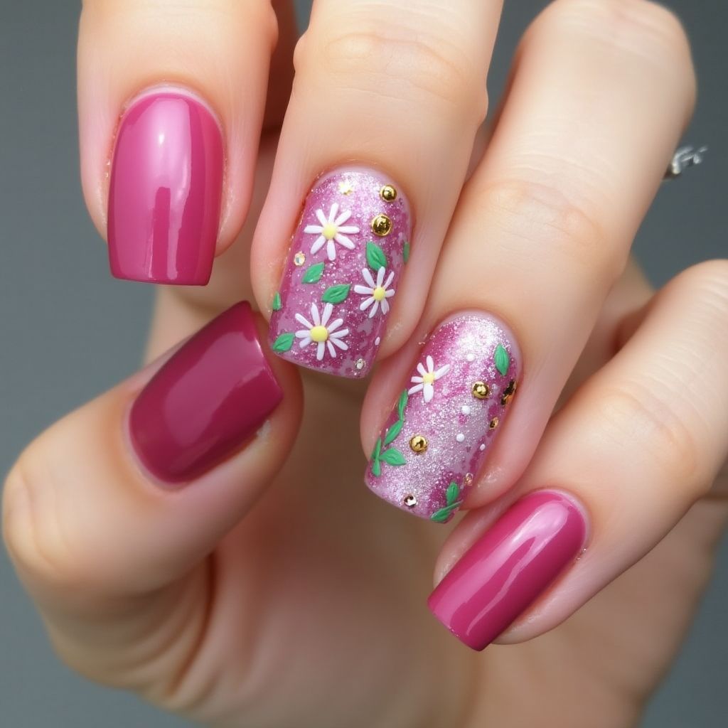 Fuchsia Spring Nail Design