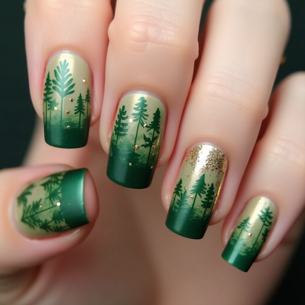 Green Autumn Nail Design