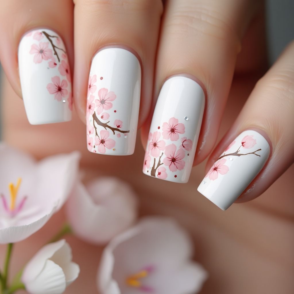 White Spring Nail Design