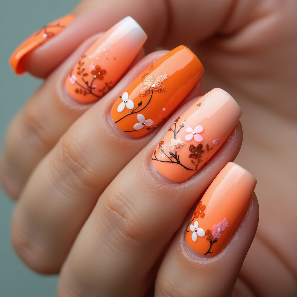 Orange Spring Nail Design