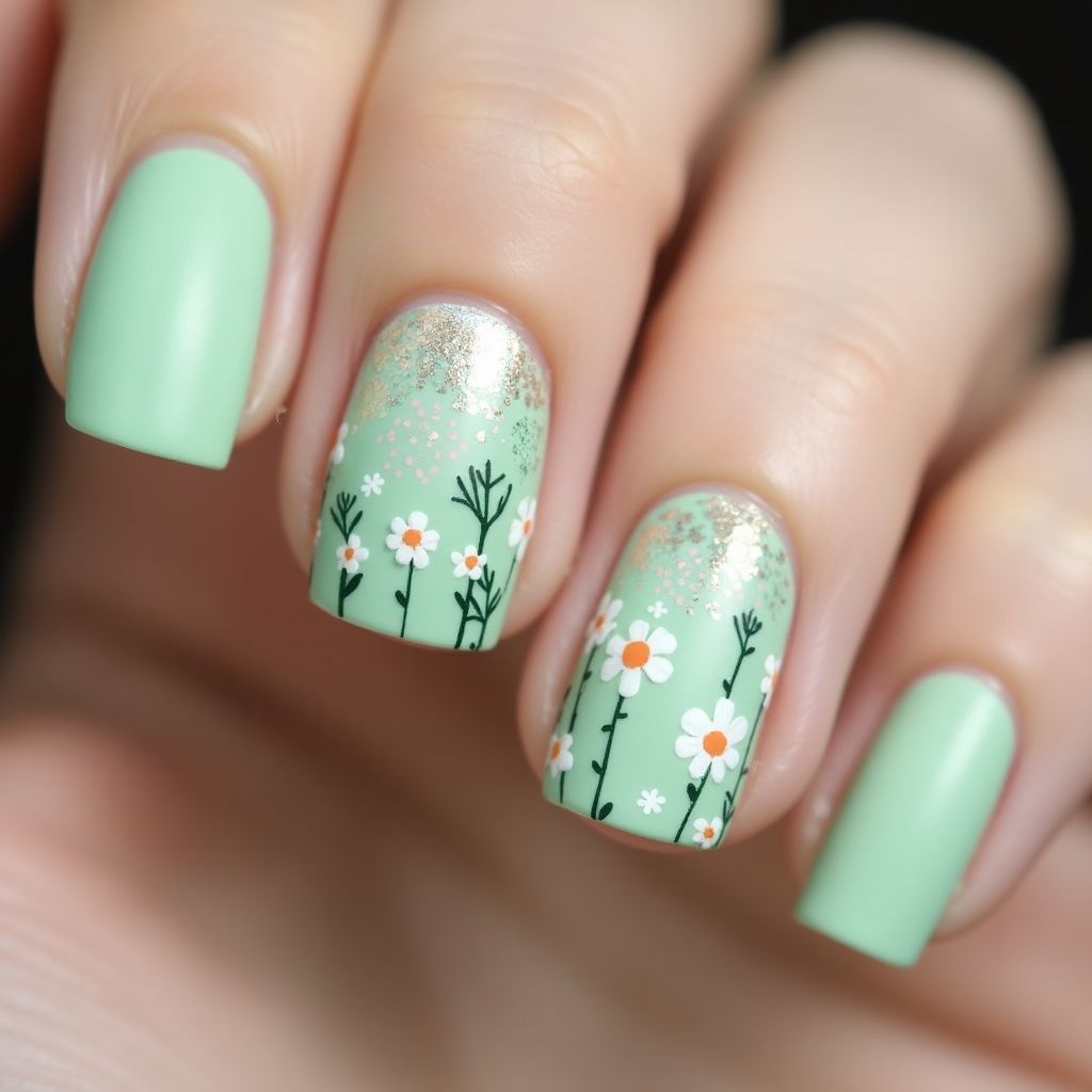 Pastel Green Spring Nail Design