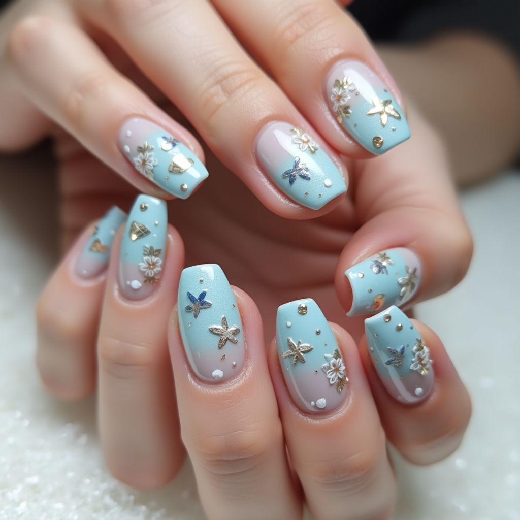 Pastel Blue Summer Nail Design