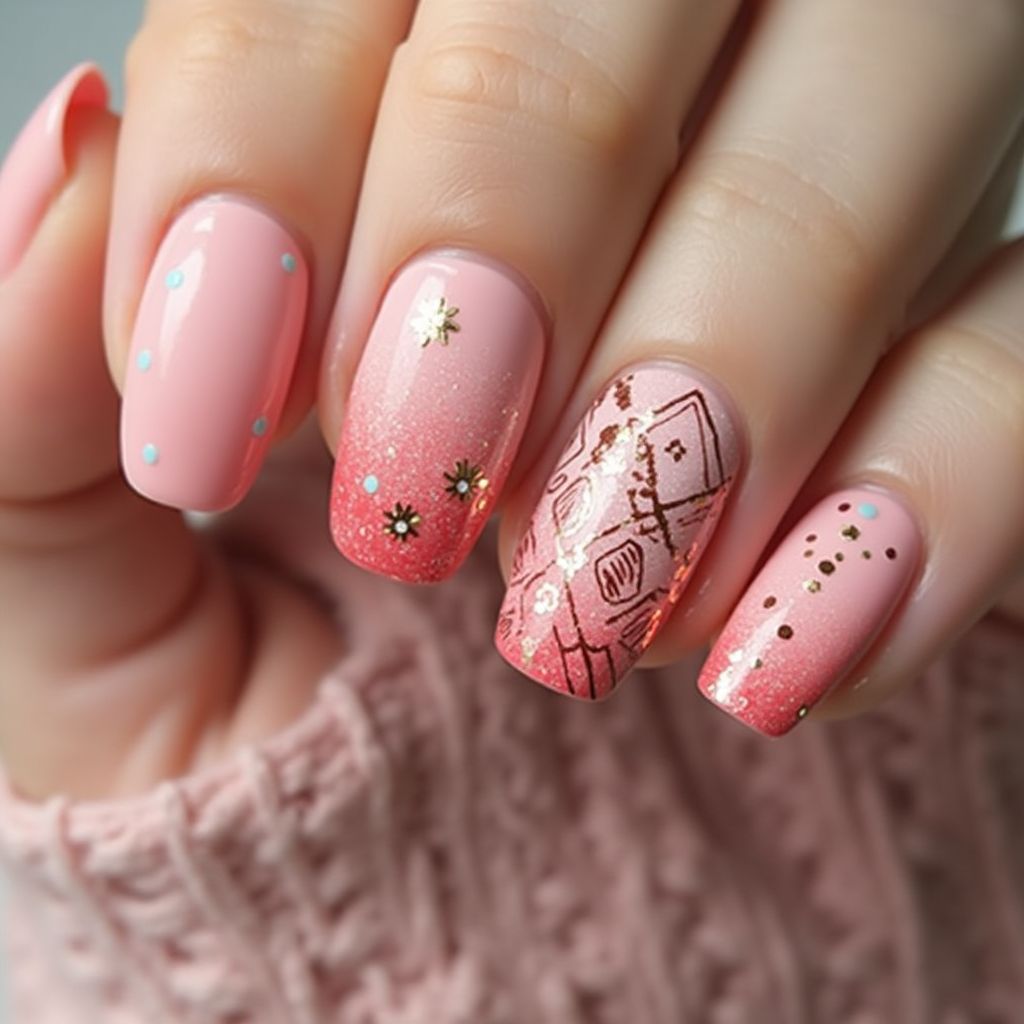 Pink Autumn Nail Design