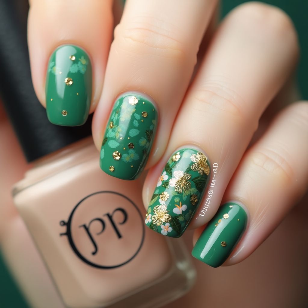 Emerald Green Spring Nail Design